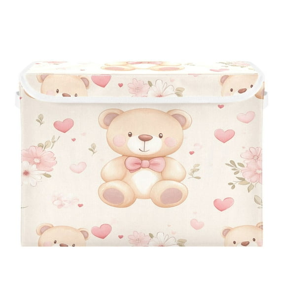Storage Box With Lid 16.5x12.6x11.8In Foldable Stacked Household Storage Box Cool Little Bear