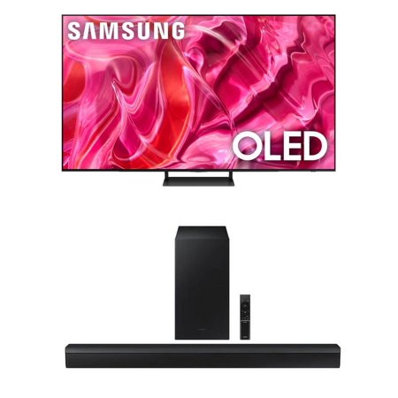 Samsung QN65S90CAFXZA 65" 4K OLED Smart TV with AI Upscaling with a Samsung HW-B450 2.1ch Soundbar and Subwoofer with Dolby Audio (2023)