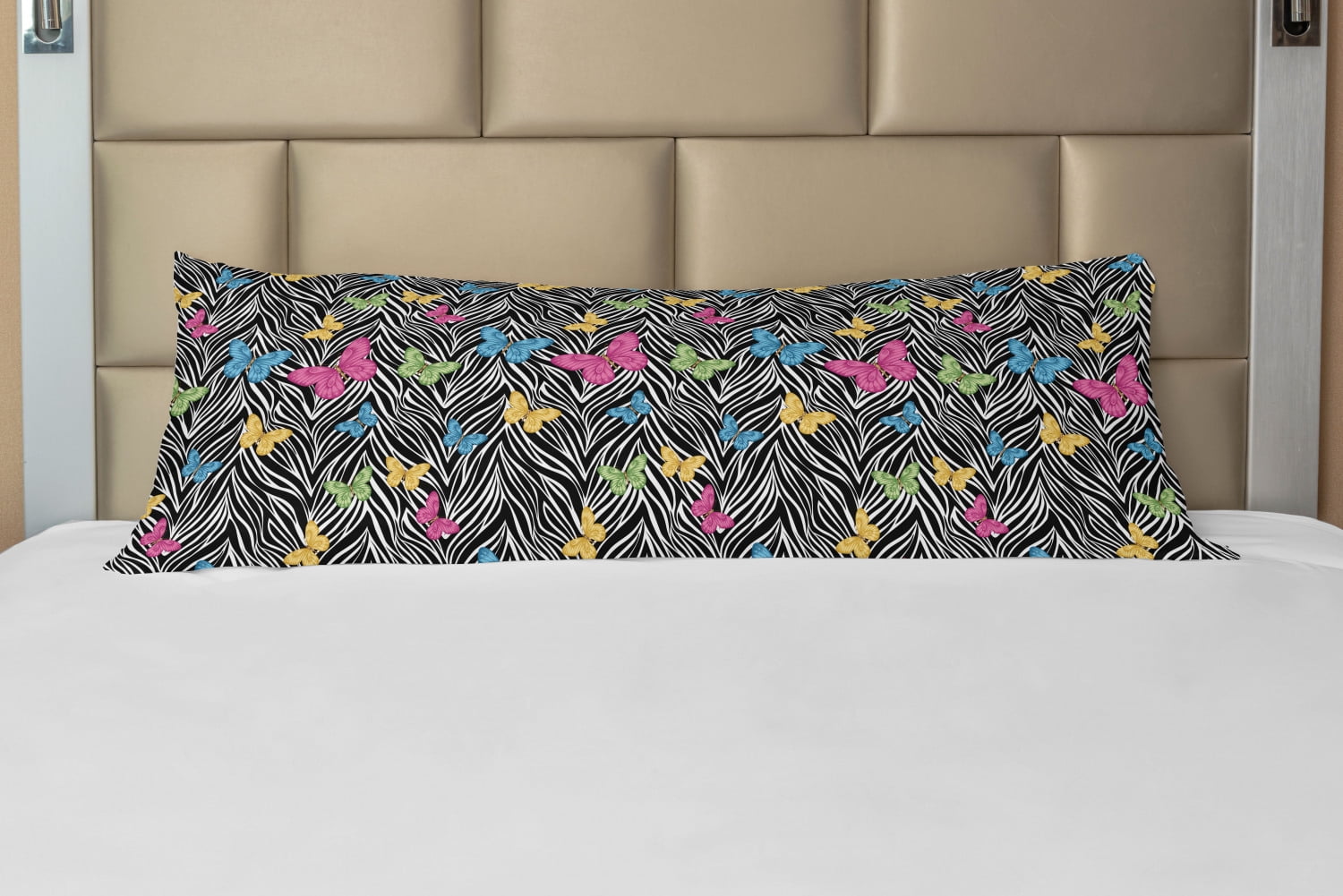 Zebra Print Body Pillow Case Cover with Zipper, Colorful Butterflies on