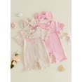 thumbnail image 3 of BemeyourBBs Newborn Baby Girls Little Sister Outfit Waffle Knit Ruffle Romper Little Sis Letter Embroidery Short Sleeve Infant Bodysuit Jumpsuit Headband Cute Baby Girl Summer Clothes, 3 of 9