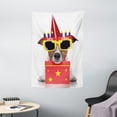 thumbnail image 1 of Birthday Decorations for Kids Tapestry, Party Dog with Sunglasses and Cone Hat Boxes Stars Image, Wall Hanging for Bedroom Living Room Dorm Decor, 40W X 60L Inches, Red and Yellow, by Ambesonne, 1 of 2