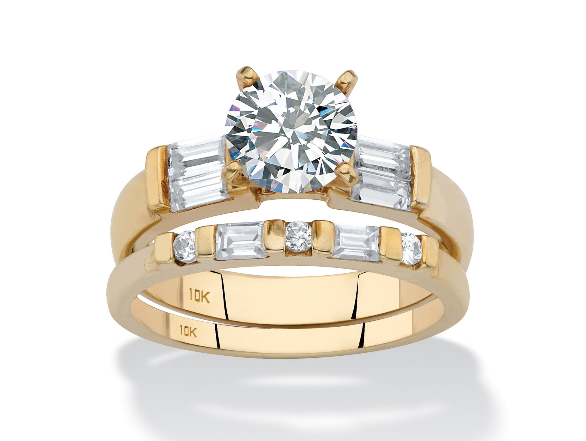 10k or 14k Yellow Gold Beautiful CZ Engagement Ring with Channel Set Accents 