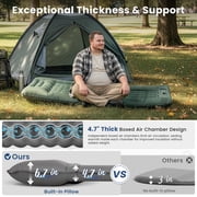 KingCamp Inflatable Sleeping Pads for Camping, 4.7 Thick Air Pad with Built-in Foot Pump, Portable Ultralight Camping Mattress for Backpacking, Grey