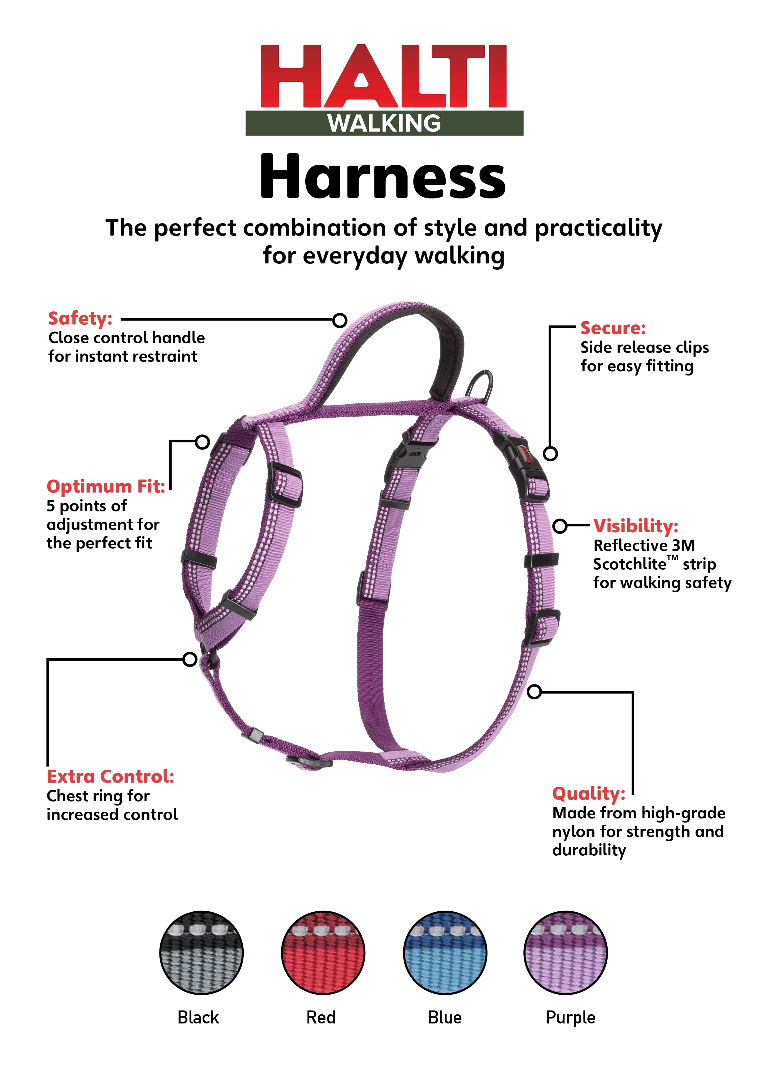 HALTI Nylon Dog Walking Harness, Small, Purple (Chest 16" - 24")