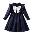 thumbnail image 5 of StSilkitty Girls' Bowknot Dress Puff Long Sleeve Crewneck Ruffle Midi Dresses Fall Lightweight Casual Soft Outfits, 5 of 9