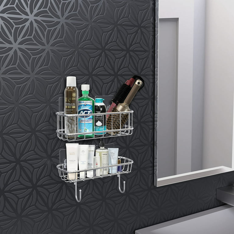 Phancir 5 Pcs Corner Shower Caddy Shower Organizer, 2 Tier Self-Adhesive Bathroom Organizer Shower Caddy Basketwith Soap & Toothbrush Holder, Wall