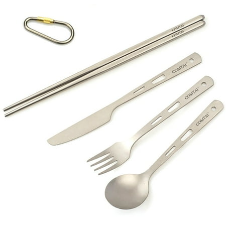 

Fule Titanium Spork Fork Spoon Cutter Chopsticks Camping Utensils Travel Cutlery Set