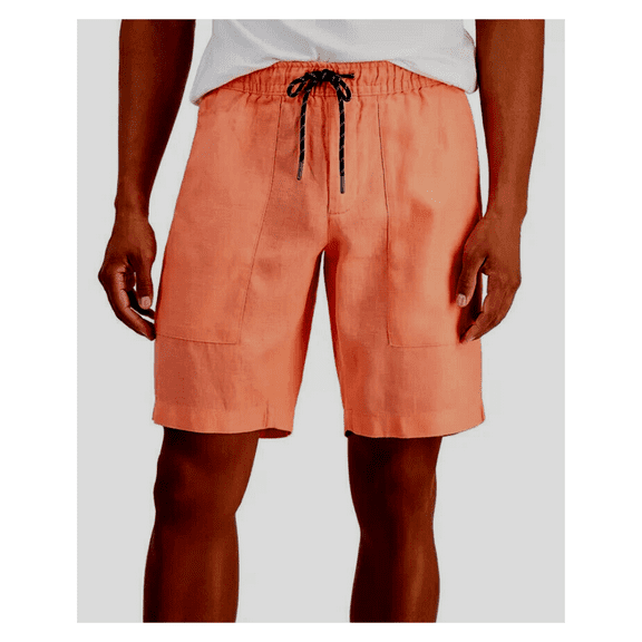 Tommy Hilfiger Men's Harlem Linen Drawstring 10 Shorts, Orange, 28W