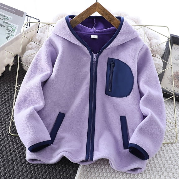UQJfacai Boys Fleece Jacket Kids Full Zip Hooded Lightweight Color Block Fall Winter Coat Outerwear with Pockets 2-13 Years