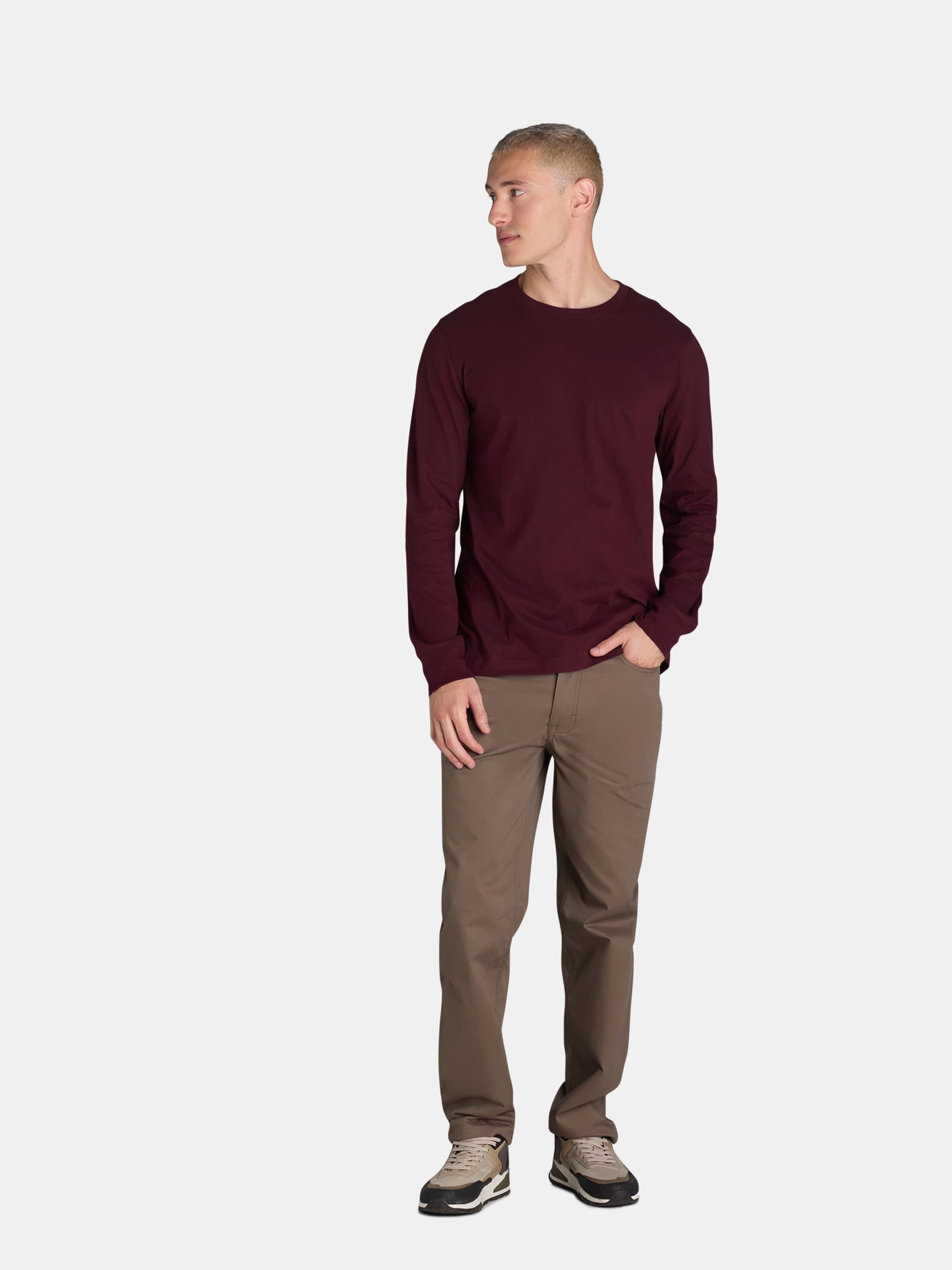 George Men's & Big Men's Relaxed Fit Cotton Crewneck T-Shirt with Long Sleeves, Size XS-3XL