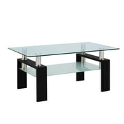 LHCFS Corp Rectangle Black Glass Coffee Table, Clear Coffee Table，Modern Side Center Tables For Living Room， Living Room Furniture
