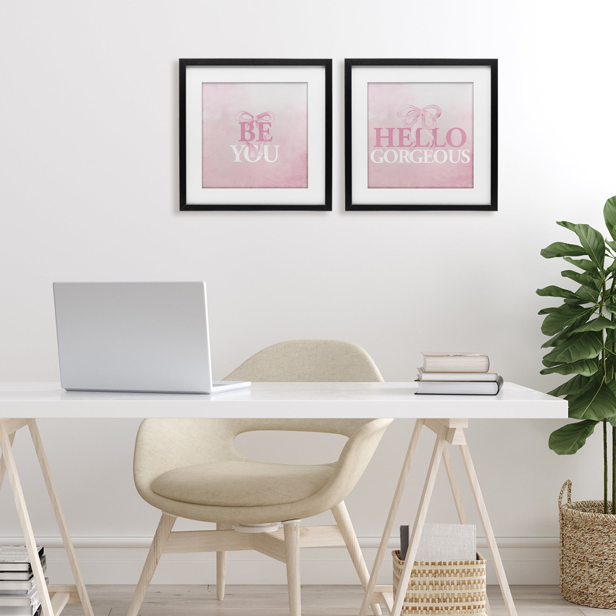 Pink Feminine Empowerments 2 Piece Black Framed Print Under Glass Set, design by Kim Allen
