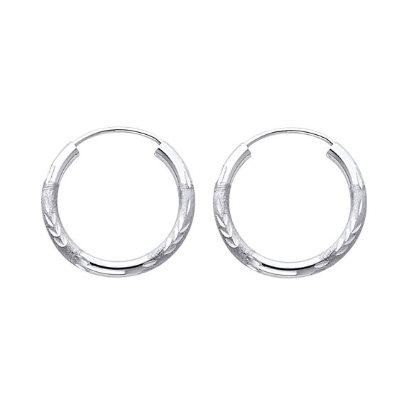14k White Gold Diamond Cut Satin Finish Earrings Aracadas de Oro 2mm