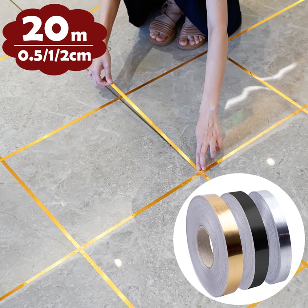Heflashor Floor Tiles Gold Foil Lines Metalized Mirror Tape, SelfAdhesive Tile Seam Sticker