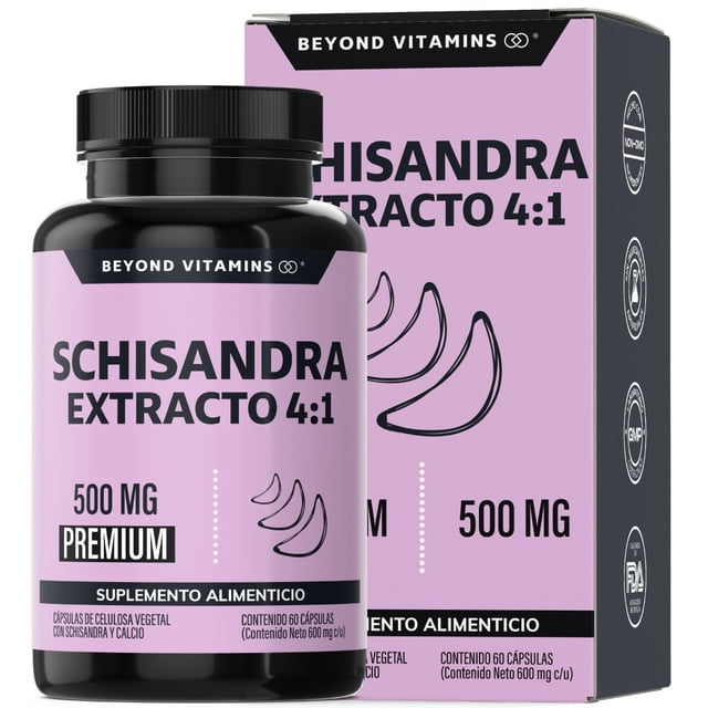 Beyond Vitamins | Schisandra Extracto 4:1 500mg Potenciado Con Calcio - Cápsulas Vcaps Veganas - Vitaminas Mujer / Hombre - 60 Cápsulas
