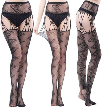 Sentmoon Lingerie for Women Women Sexy Lace Mesh Lingerie Net Lace Top Garter Belt Thigh Stocking Pantyhose Valentines Lingerie Valentines Day Gifts for Her Up to 40% Off