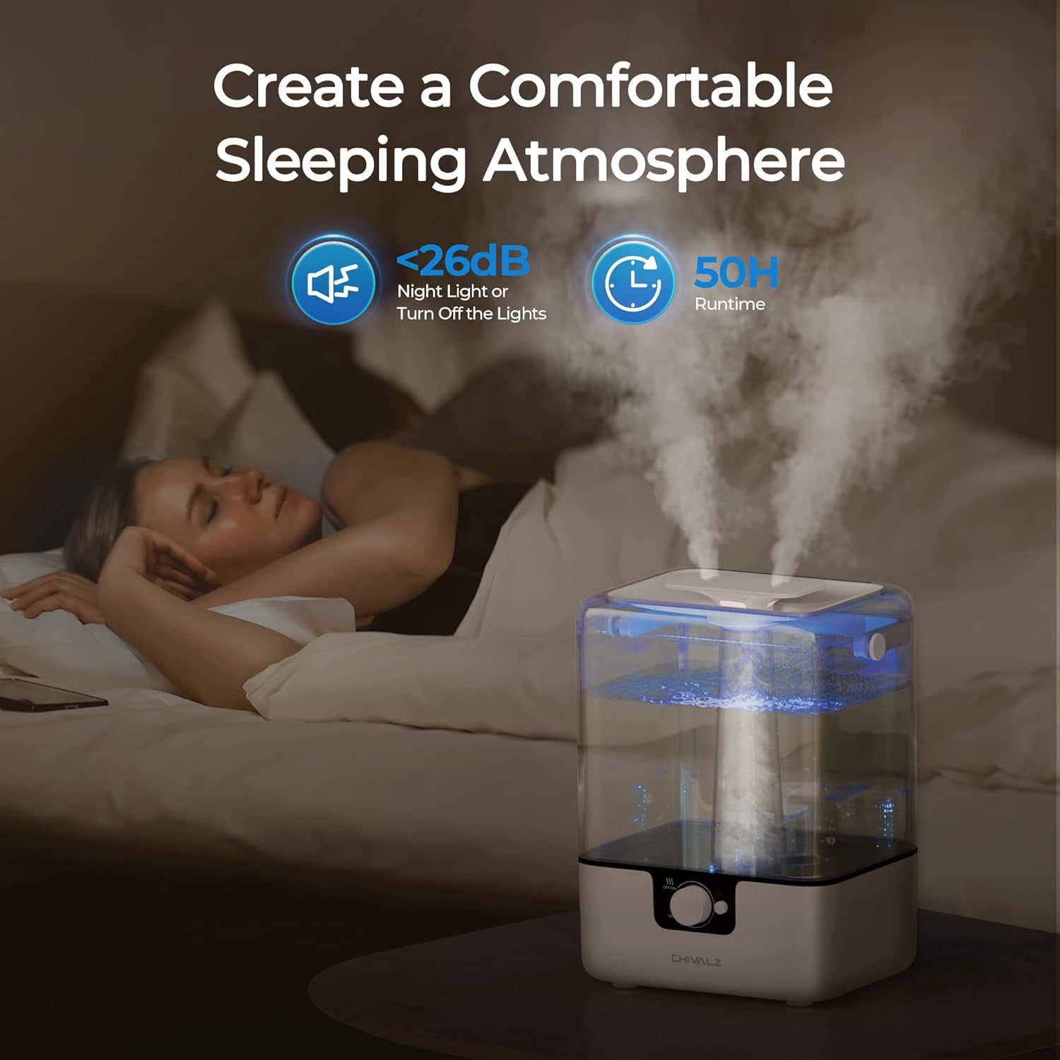 CHIVALZ Humidifier for Room, 6L Cool Mist Top-Fill Humidifiers with Diffuser up to 538 Sqft
