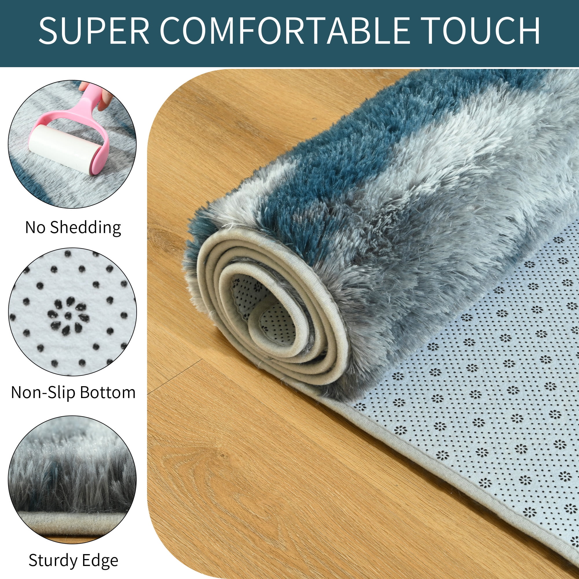 Arogan 6x9 Feet Area Rugs for Living Room Bedroom, Blue Soft Fluffy Shaggy Bedside Carpet, Machine Washable Indoor Floor Rug for Kids Home Decor Aesthetic