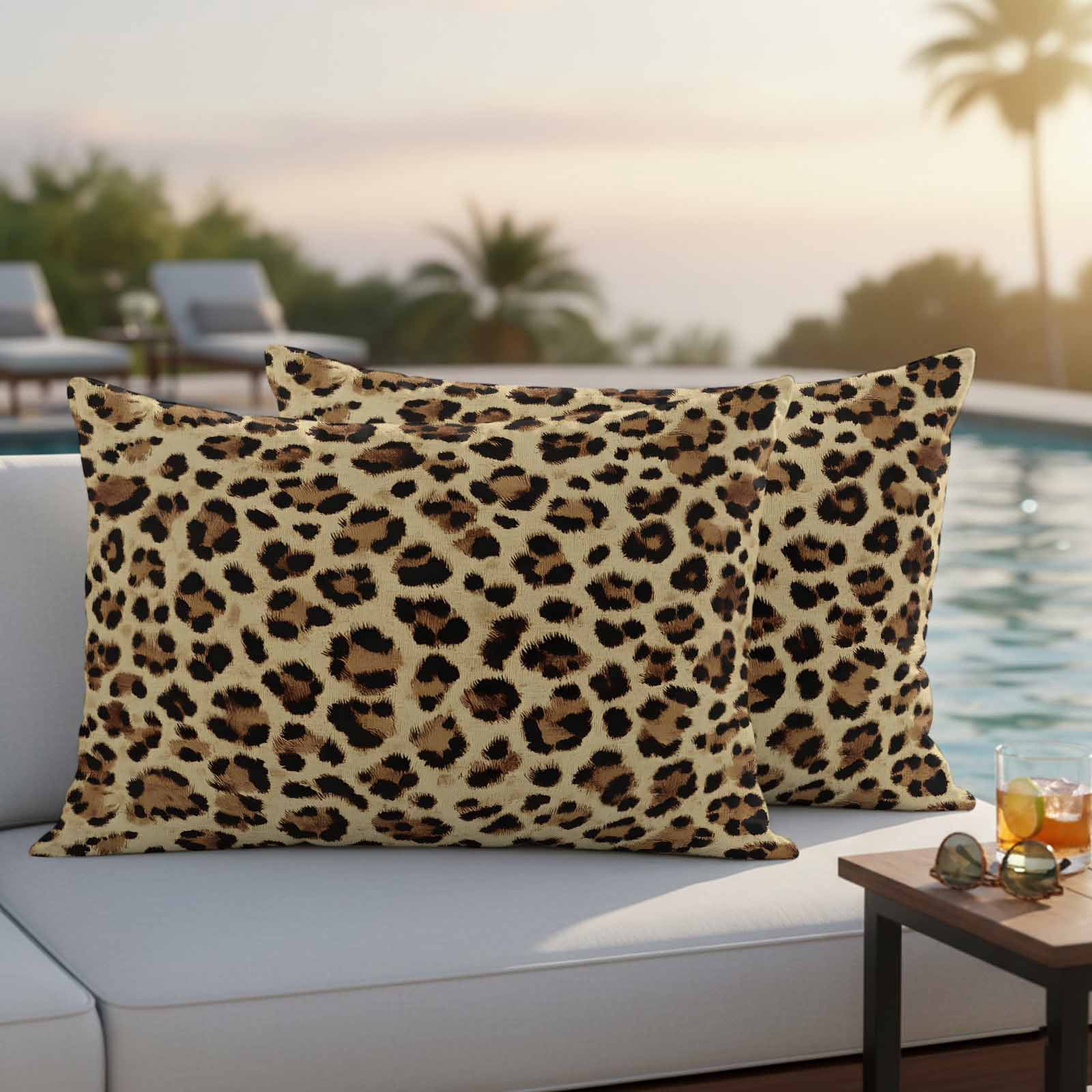 Leopard Outdoor Waterproof Pillow Covers, Farmhouse Brown Animals Art Modern Decorative Rectangle Throw Pillowcase Sofa Cushion Sham for Patio/Couch/Chair, 20"x12" 2 Pack