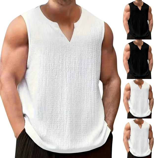 Sentmoon Compression Undershirts for Men and Sleeveless V Neck Summer Mens Gym Clothes Solid Color Workout Loose Oversized Muscle Tank Tops for Men Vacation for Layering Under Shirts White S