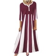 thumbnail image 2 of Summer Saving Wycnly Dresses for Women Casual Button High Waist Loose Swing Tunic Long Dresses 3/4 Sleeve V-Neck Striped Print Summer Maxi Formal Dress Red s, 2 of 5
