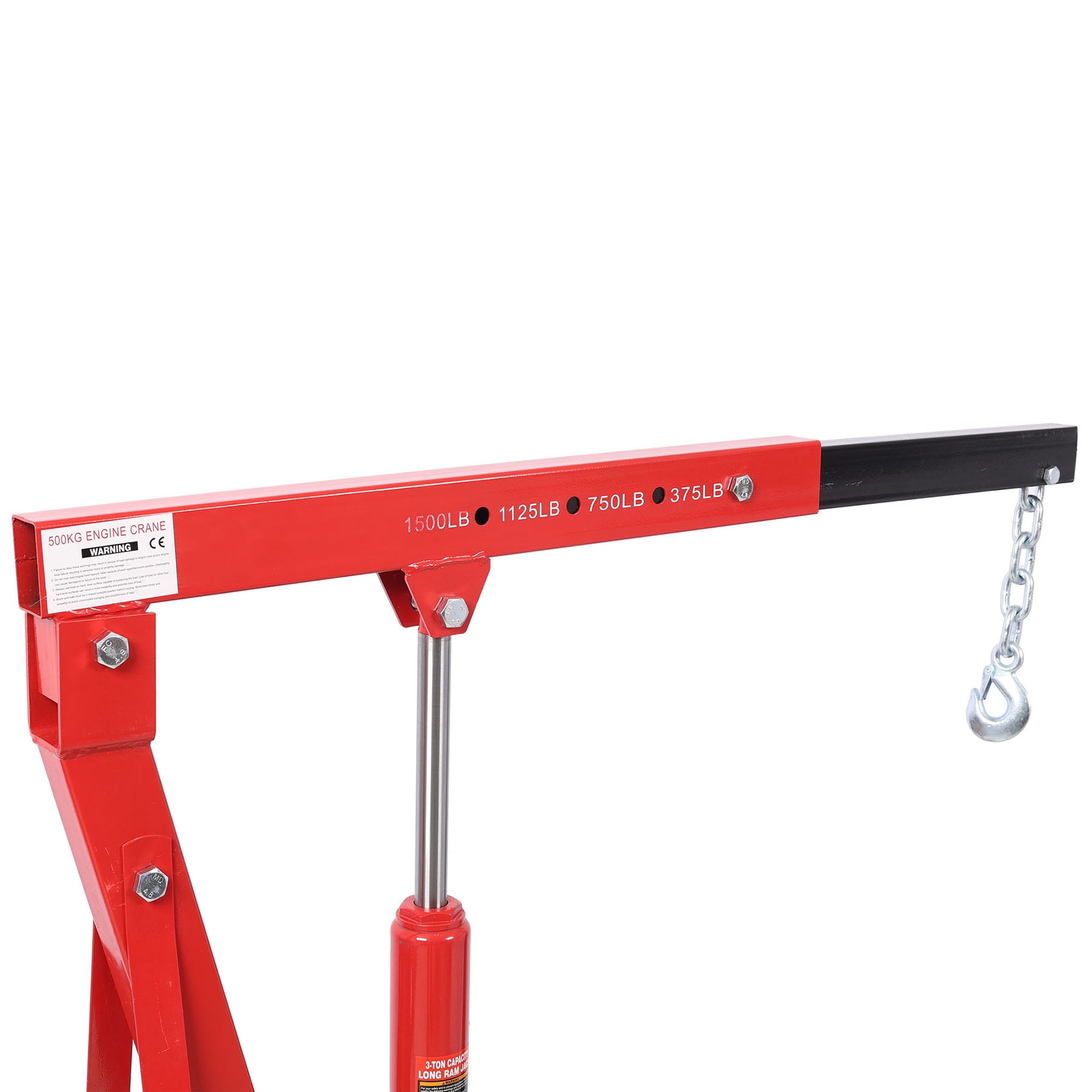 Red Engine Lift Hoist With 4 Iron Caster Wheels, 1500 Lbs Capacity Heavy-Duty Hydraulic Shop Crane