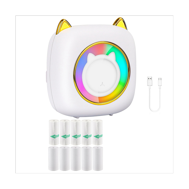 Symkmb Mini Sticker Printer Pocket Inkless Thermal Printer with RGB