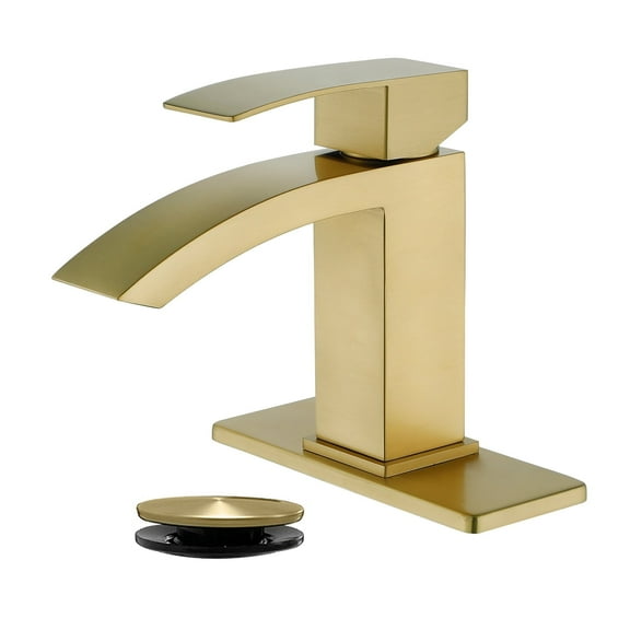 Cobbe Single-Handle Bathroom Sink Faucet for Vanity Singl-Hole Installation with Low-Arc Spout and Pop-Up Drain Brushed Gold