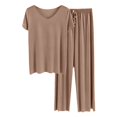 thumbnail image 1 of Women's Summer Loungewear Set - Seamless Trousers, Soft Pajamas, Solid Color, Relaxation, 1 of 1