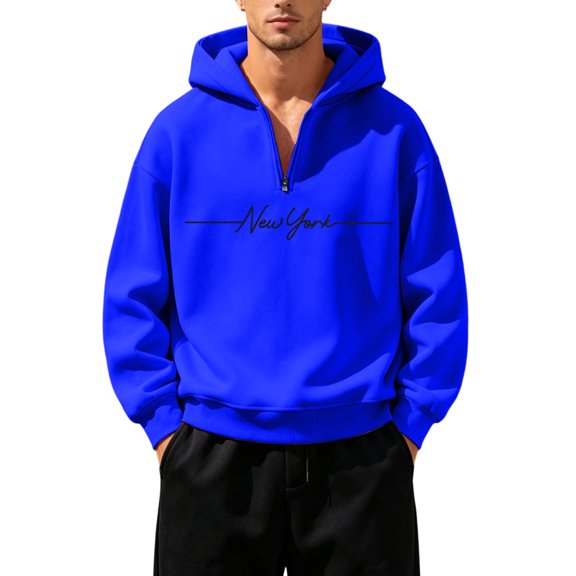 Men's Zip Up Hoodie Solid Color Long Sleeved Sweatshirt with Front Pockets Casual Basic Pullover