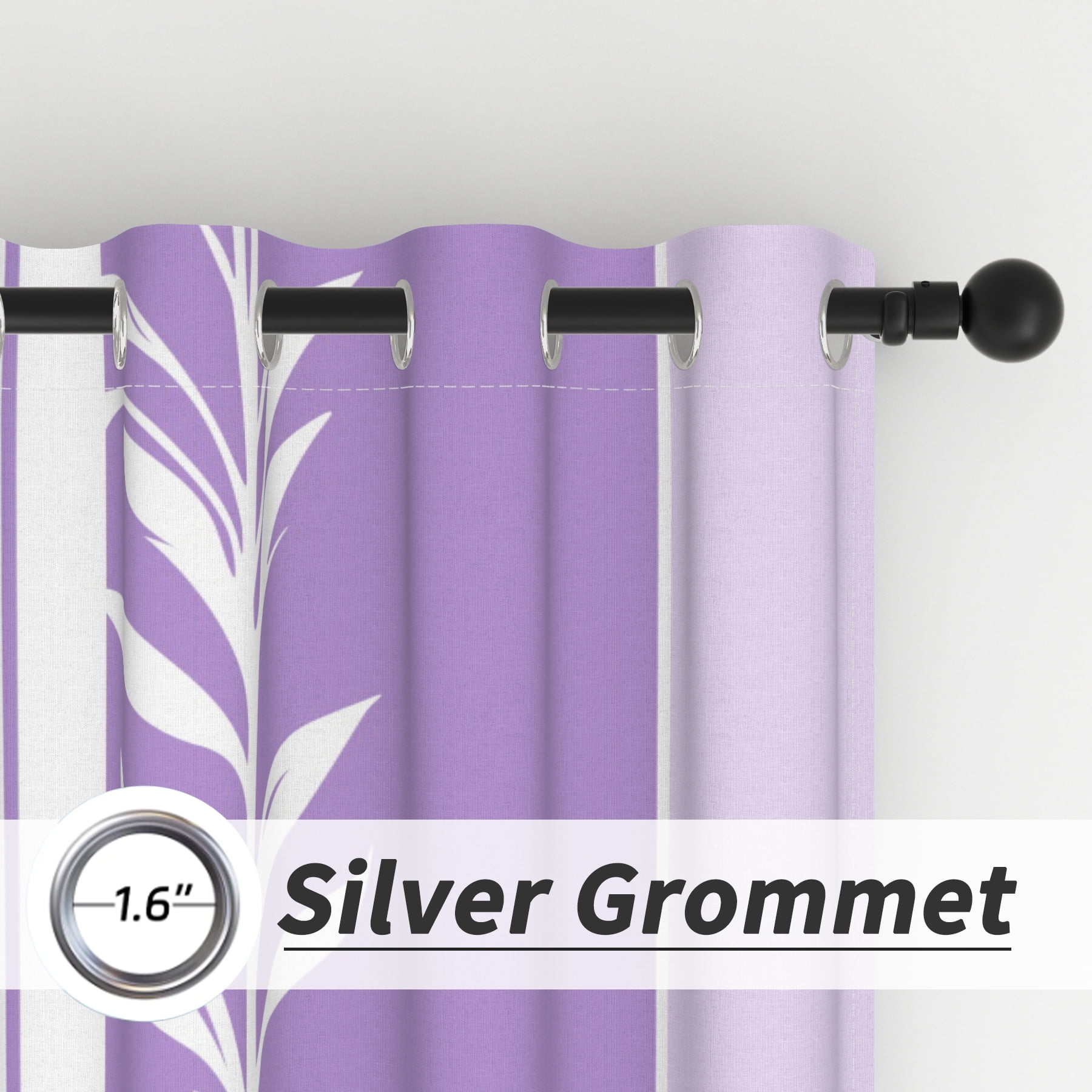 Lfeey Purple with White Floral Blackout Curtain, Bedroom Room Darkening Grommet Curtains, 42x63 inches, 2 Panels