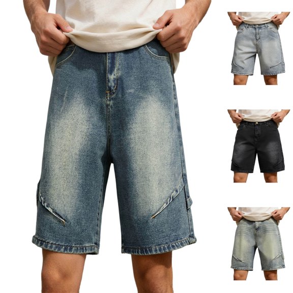 JTieacloth Mens Baggy Jean Shorts Casual Loose Fit Denim Shorts Summer Five Point Shorts(Black)