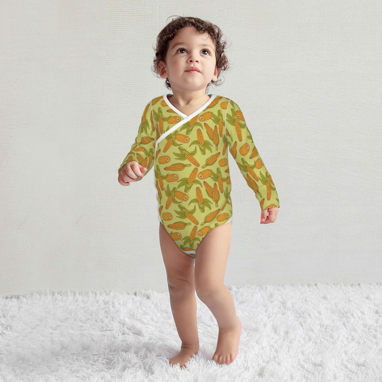Xecao Corn Print Baby unisex-baby Cotton Long-sleeve Bodysuits-3 Months