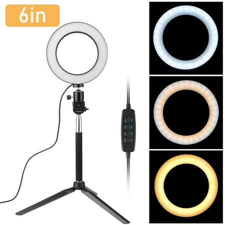 TSV 8inch/6inch LED Ring Light LED Selfie Ring Light with Tripod Stand for YouTube Video Makeup and Self-Portrait Shooting with 3 Light Modes & Dim to Bright Light