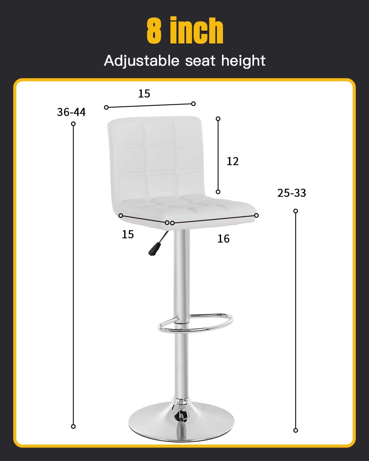 BestOffice Modern Swivel PU Leather Barstool with Hydraulic Height Adjustment, White (Set of 2)