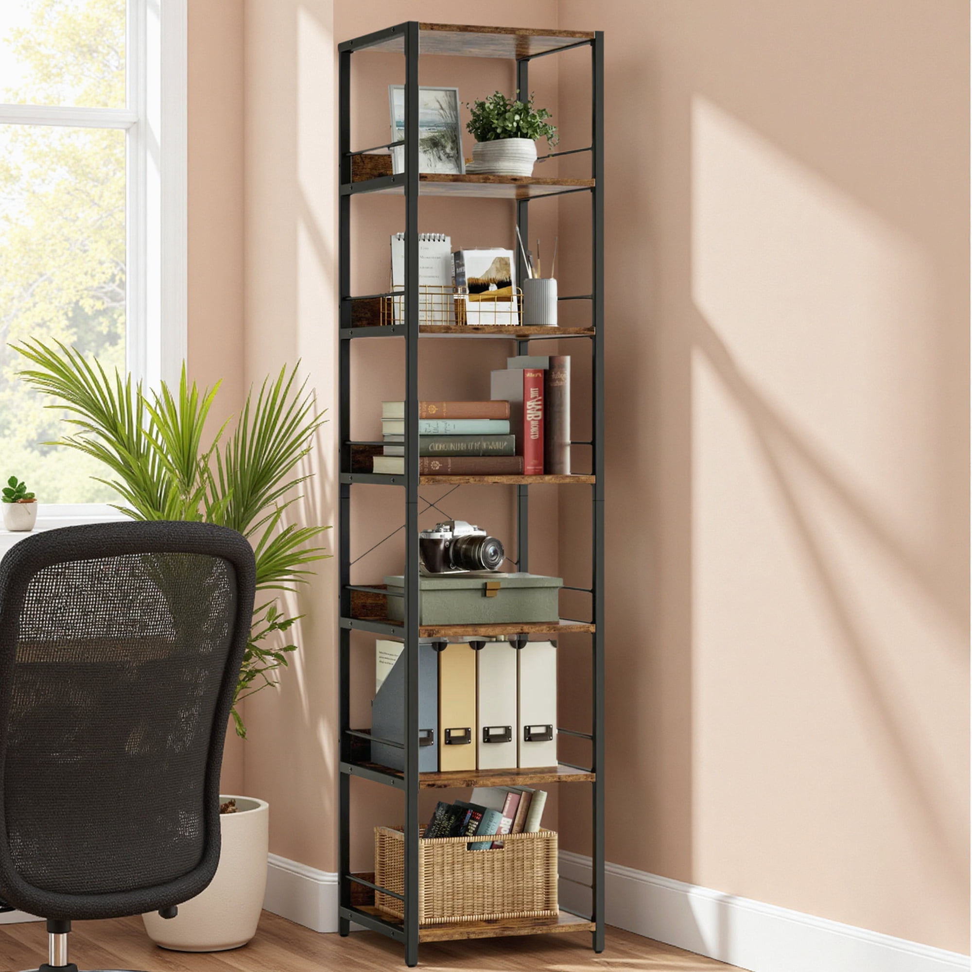 IRONCK 6-Tier Corner Bookcase,  74.8" Tall Narrow  Corner Shelf Stand，Plant Stand，Display Shelf，Wall Corner Bookshelf for Living Room，Bedroom，Home Office