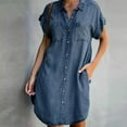 thumbnail image 2 of 2023 Été Col à Revers Manches Courtes Robe en denim Ajustée Chemise Longue en denim Femme, 2 of 5