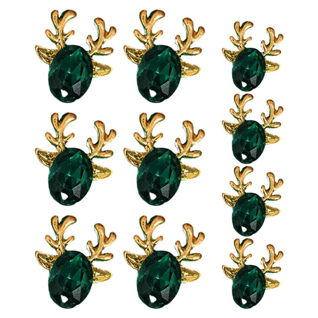 LNGOOR 10Pcs Christmas Nail Manicure Rhinestone Xmas Cartoon Design Elk Bells Christmas Tree Alloy Rhinestones Nail Accessories
