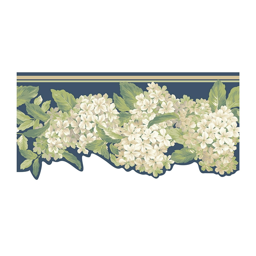 York Wallcoverings Blooms AK7439B Hydrangea Wallpaper Border, Dark Blue