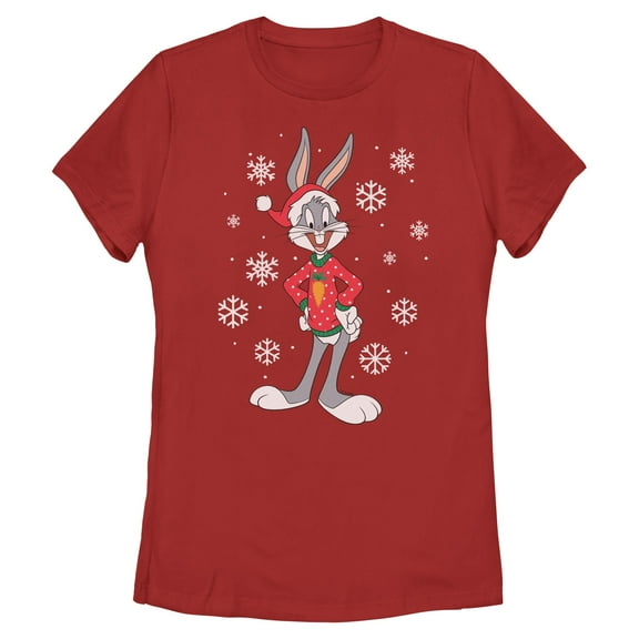 Womens Looney Tunes Snowflakes and Bugs Bunny T Shirt