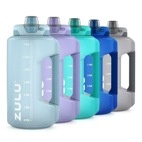 ZULU Buts Demi-Gallon Pichet avec Poignée Marqueur de Temps pour Toute la Journée Hydratation Paille de Silicone avec Verrouillage, Couvercle Étanche, Sans BPA, 64 Oz, Bleu Poussiéreux