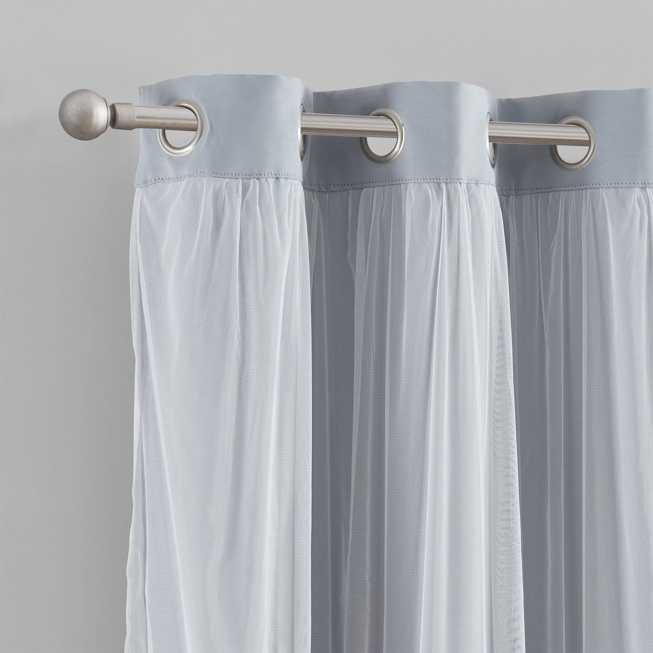 (2 pack) Your Zone Blackout Curtain Panel with Sheer Overlay, 1 Panel, Grey, 37" W x 63" L