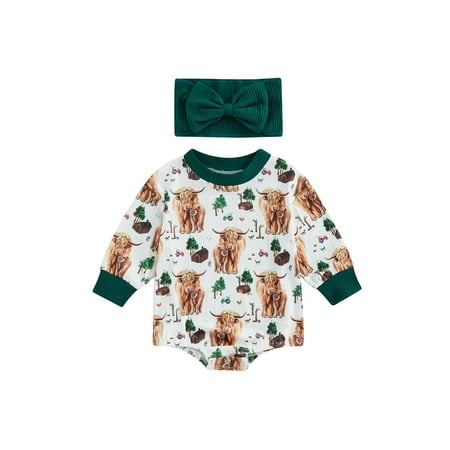 

jaweiwi Baby Girls Jumpsuits Outfit Animal Printed Long Sleeves Round Neck Romper and Headband Size 0 6 9 12 18 M