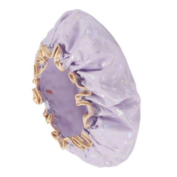 Vocoste 1 Pc Women Double Layer Alphabet Pattern Shower Cap for Bathroom Vacation Purple Polyester Cotton PEVA