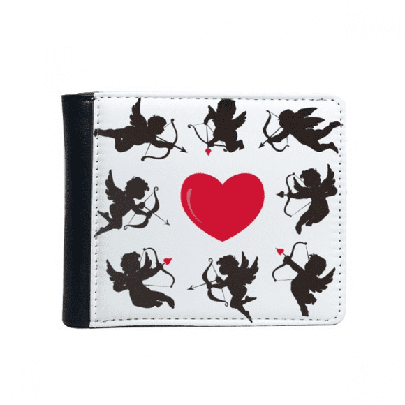 Cupid Angel Red Heart Conation Pattern Flip Bifold Faux Leather Wallet Multi-Function Card Purse