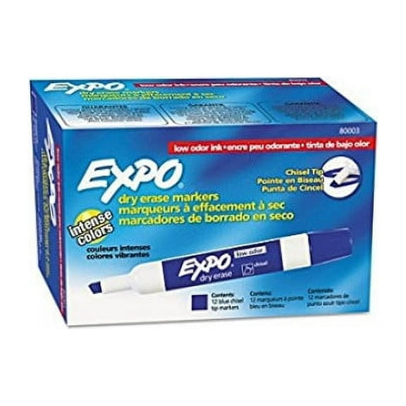 Expo Low Odor Chisel Tip Dry Erase Markers, 12 Blue Markers (80003) Color: Blue Office Supply Product