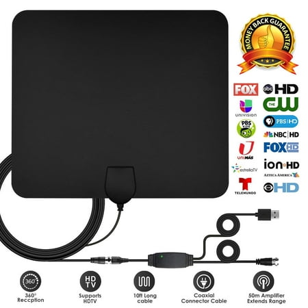 TV Antenna for Digital TV Indoor, 80-120 Miles TV Antenna Indoor Amplified HDTV Antenna, Digital HDTV Antenna Long Range with Amplifier Signal Booster - 16.6 Feet Coax