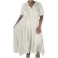 thumbnail image 1 of Robe Maxi d'Été Décontractée à Col Rond Robe à Manches Courtes Col Rabattu Femme Unie Robe pour Femme Longues Robes Robe à Manches Courtes en Liquidation, 1 of 4