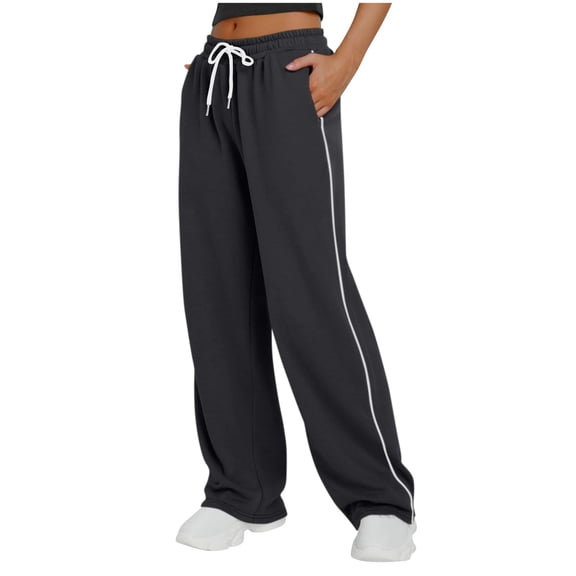 Womens Sweatpants Stripe Patchwork Loose Multi Use Sport Casual Wide Leg Sweatpants Women Black L