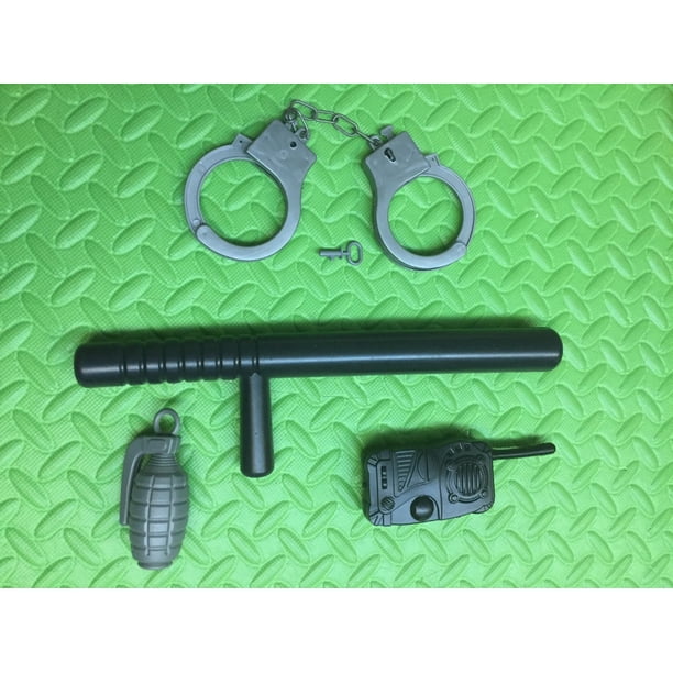 Gorra de policía, accesorios de ropa, ropa de policía para niños, traje, accesorios de plástico, porra, esposas, rayos de mano, interfono, juguete